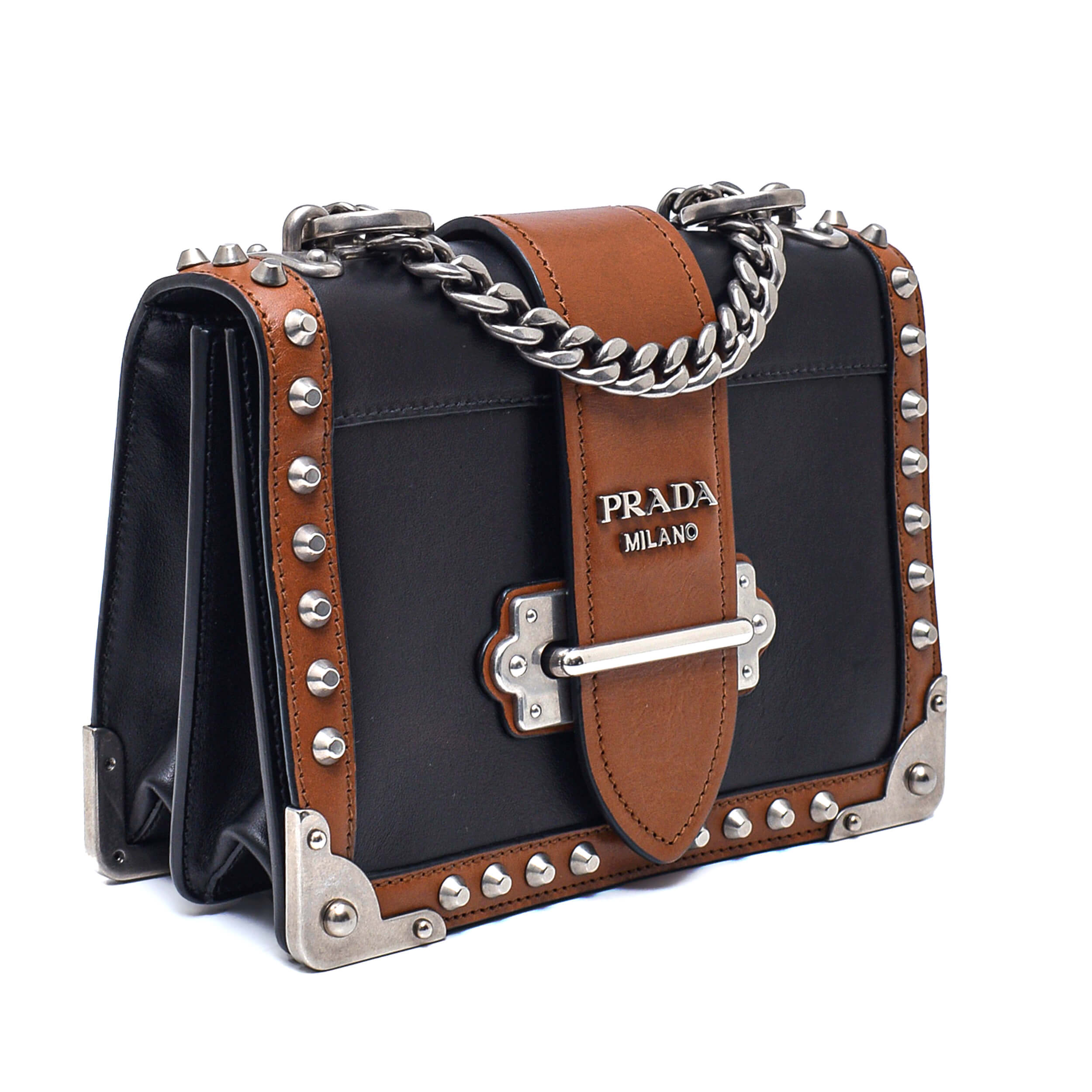 Prada - Black&Brown City Calf Leather Cahier Shoulder Bag